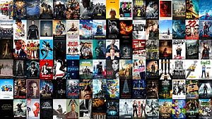 Grid of Modern Blockbuster Movie Posters Including Avengers, Mad Max, and Star Wars HD wallpaper