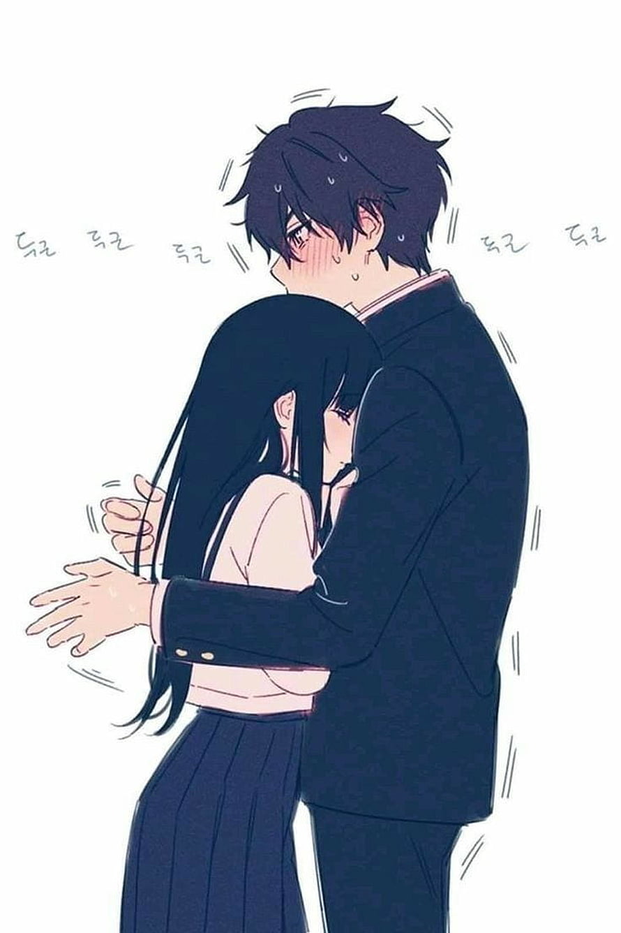 Emotional Anime Couple Sharing a Tender Hug in School Uniforms HD phone wallpaper