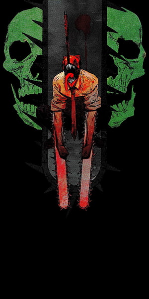 Chainsaw Man Denji Transformation Artwork with Green Skulls, chainsaw man , #Chainsaw Man HD phone wallpaper