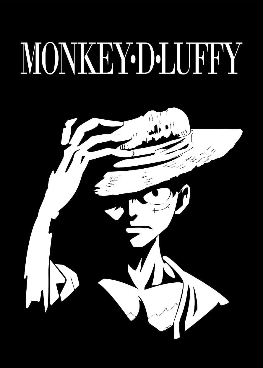 Monkey D. Luffy One Piece Anime Character Black and White Silhouette Wallpaper HD phone wallpaper