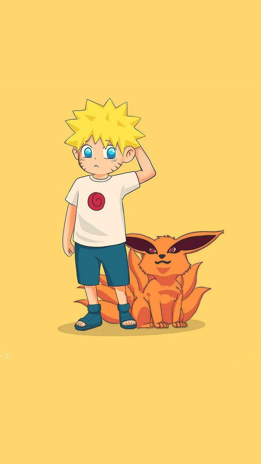 Naruto Uzumaki and Nine-Tails Fox Anime Illustration Wallpaper HD phone wallpaper
