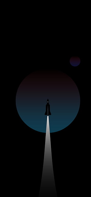 Minimalist Rocket Launch Silhouette Against Dark Planet and Space HD phone wallpaper