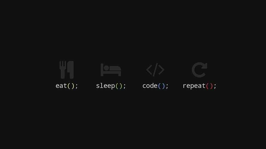 Minimalist Programmer Lifestyle Wallpaper Featuring Eat Sleep Code Repeat Text and Icons HD wallpaper
