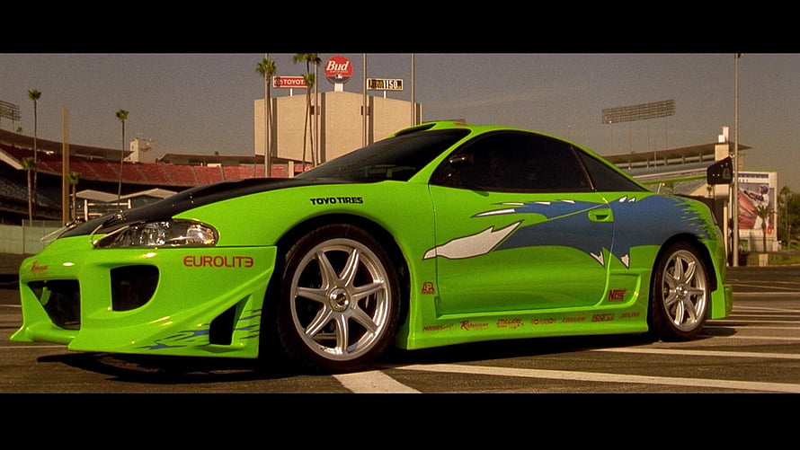 Mitsubishi Eclipse from Fast and Furious in Neon Green with Custom Racing Livery HD wallpaper