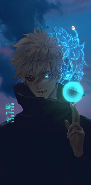 Gojo Satoru from Jujutsu Kaisen with glowing blue energy and Infinity domain HD phone wallpaper