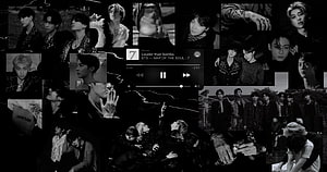 BTS Black and White Aesthetic Collage with Music Player Interface HD wallpaper