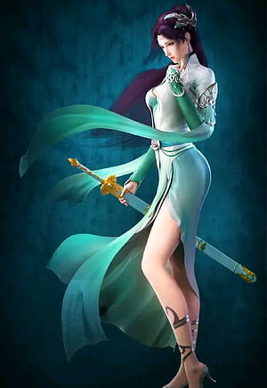 Female Warrior in Green Dress Holding Sword Fantasy Character Art HD phone wallpaper