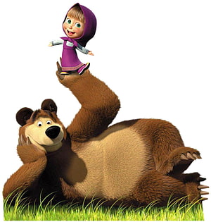 Masha and the Bear 3D Animation Characters Playing Together on Grass HD phone wallpaper