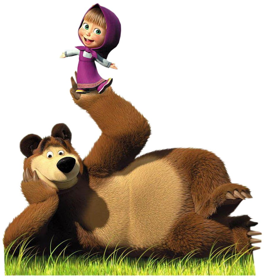 Masha and the Bear 3D Animation Characters Playing Together on Grass HD phone wallpaper