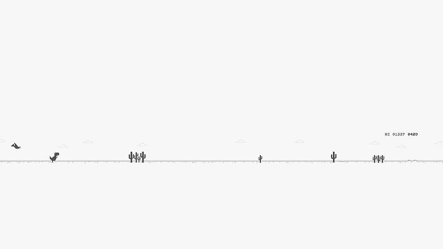 Minimalist Chrome Dino Game Screenshot with Cactus Obstacles and Score Counter HD wallpaper