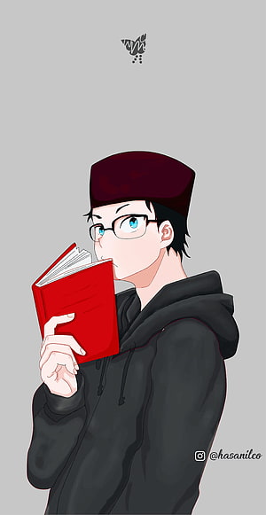 Anime Boy in Black Hoodie and Maroon Cap Reading a Red Book HD phone wallpaper