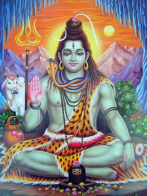 Lord Shiva Meditating in Himalayan Landscape with Nandi and Trishula HD phone wallpaper