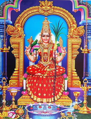 Lord Ayyappa Hindu Deity Sitting on Golden Throne with Parrot and Sword HD phone wallpaper