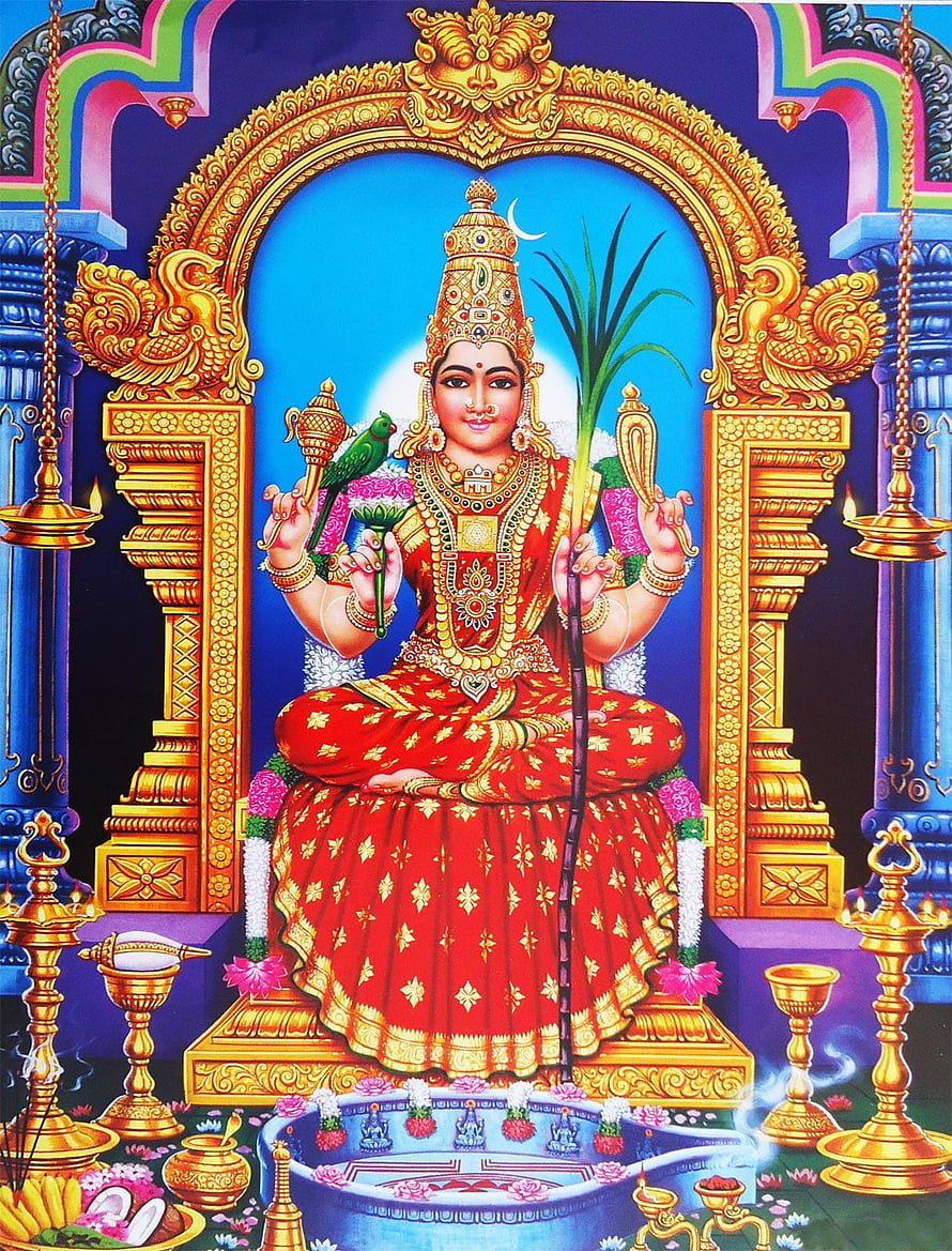 Lord Ayyappa Hindu Deity Sitting on Golden Throne with Parrot and Sword HD phone wallpaper