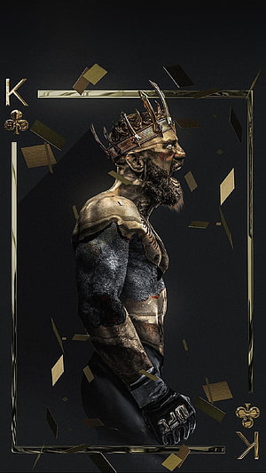 Conor McGregor King of Clubs Playing Card Portrait with Gold Crown and Confetti HD phone wallpaper