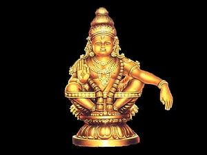 Golden Statue of Lord Ayyappa in Meditative Pose on Black Background HD wallpaper
