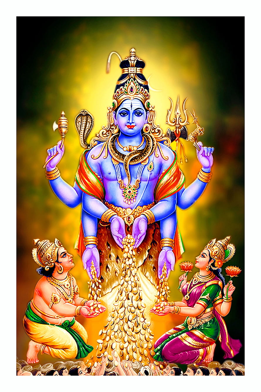 Lord Shiva Bestowing Gold Coins on Devotees in Divine Illustration HD phone wallpaper