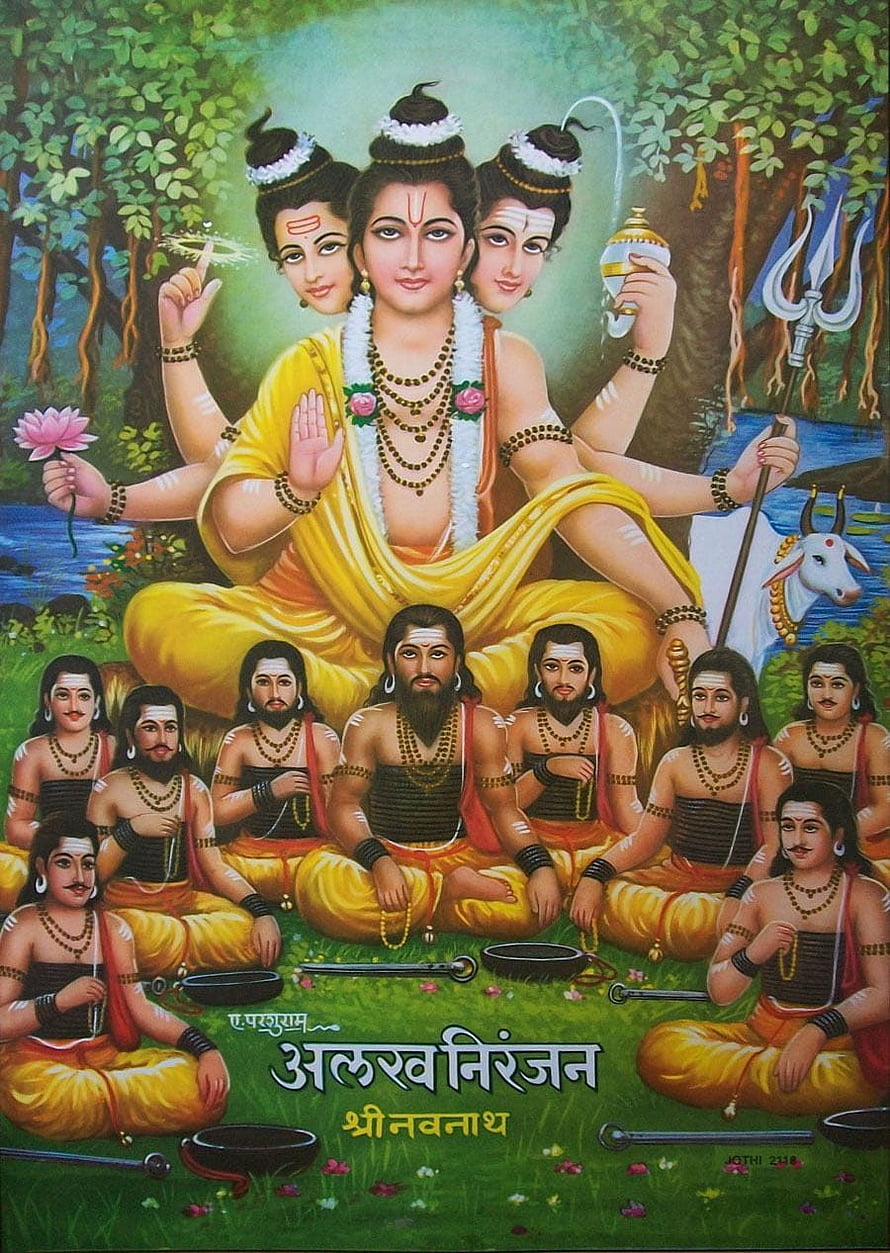 Dattatreya and the Eleven Navanath Sages in Traditional Indian Devotional Art HD phone wallpaper