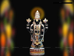 Ornate Lord Balaji Perumal Murti with Golden Halo and Traditional Jewelry HD wallpaper