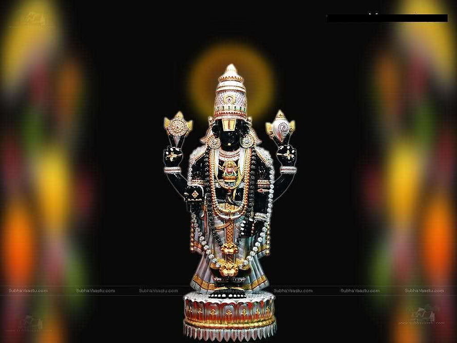 Ornate Lord Balaji Perumal Murti with Golden Halo and Traditional Jewelry HD wallpaper