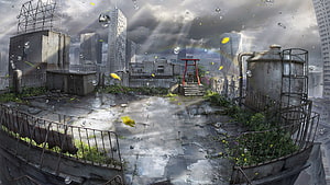 Weathering With You Rooftop Scene with Red Torii Gate and Rain HD wallpaper