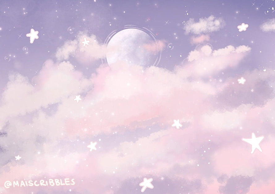 Dreamy Pastel Sky With Moon And Stars Digital Art Wallpaper HD wallpaper