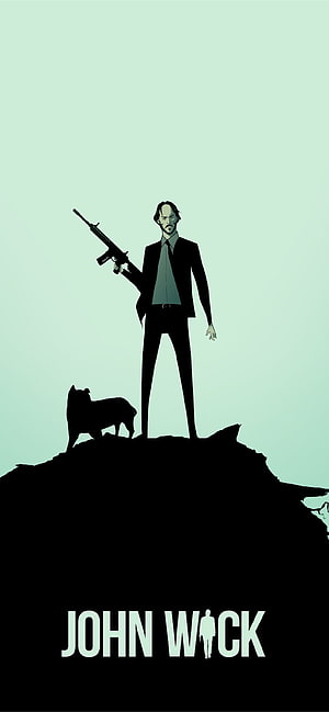 John Wick and Dog Minimalist Illustration on Mint Background HD phone wallpaper