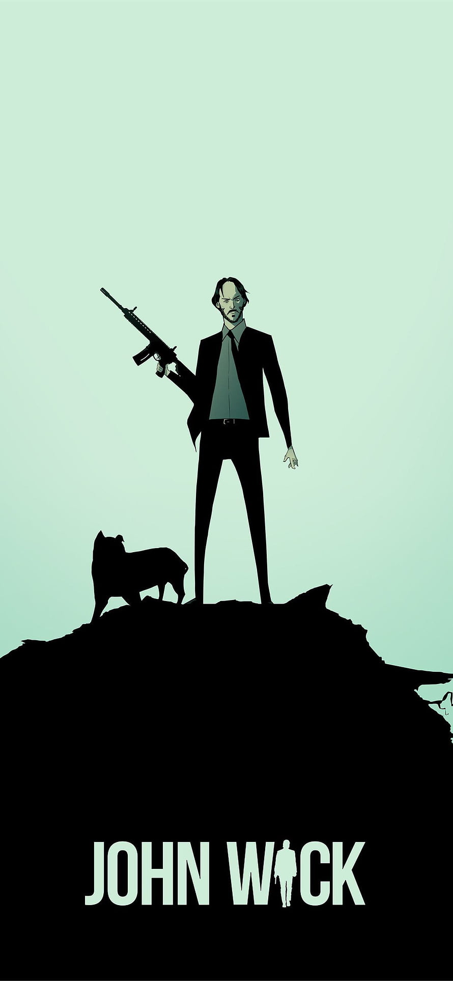 John Wick and Dog Minimalist Illustration on Mint Background HD phone wallpaper