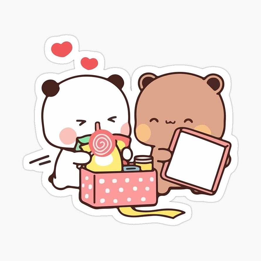 Cute Bubu Dudu Panda and Bear Sticker with Gift Box and Hearts HD phone wallpaper