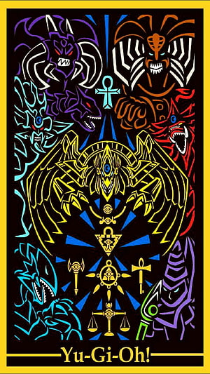 Yu-Gi-Oh! Exodia and Dark Magician Tribes Neon Line Art Poster HD phone wallpaper