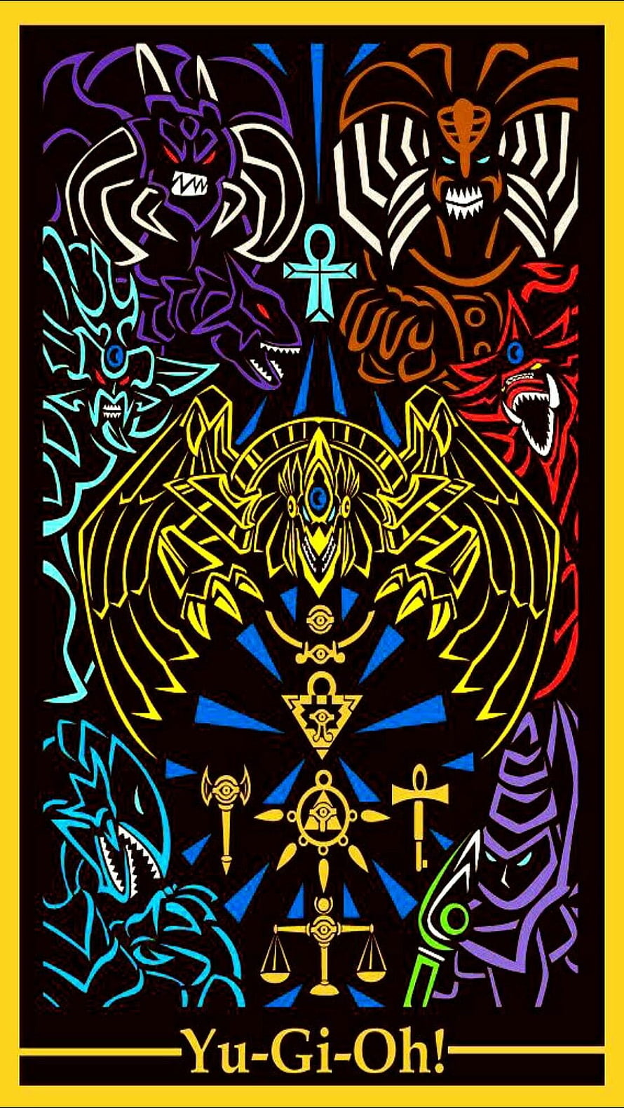 Yu-Gi-Oh! Exodia and Dark Magician Tribes Neon Line Art Poster HD phone wallpaper
