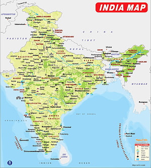 Detailed Political Map of India Showing States, Cities, and Neighboring Countries HD phone wallpaper