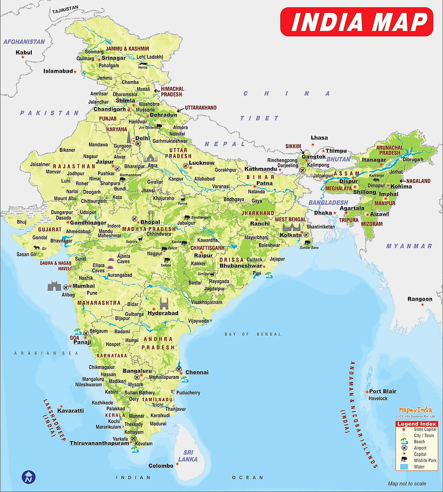 Detailed Political Map of India Showing States, Cities, and Neighboring Countries HD phone wallpaper