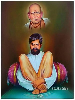 Shankar Maharaj Portrait Painting with Guru in Meditation Pose HD phone wallpaper