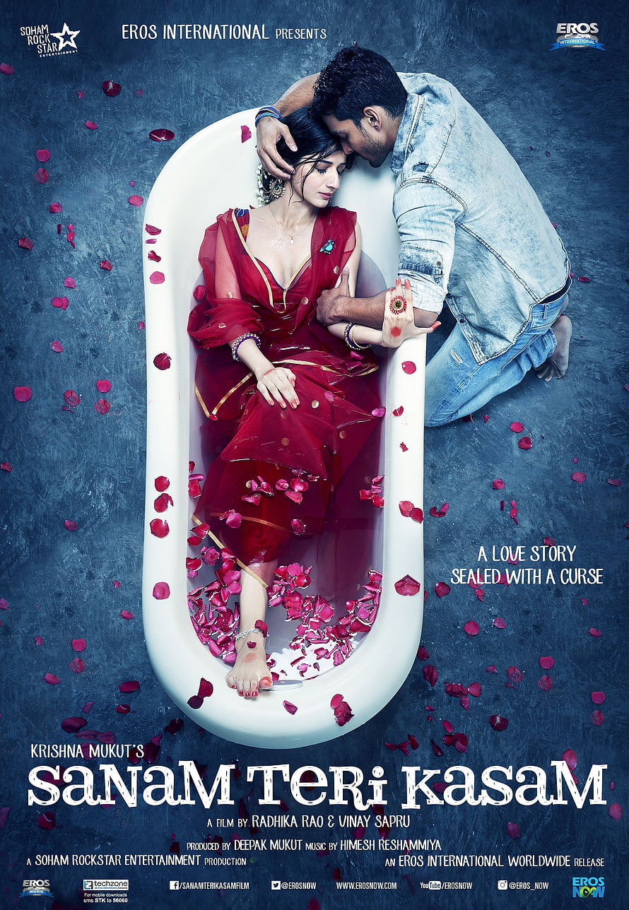 Sanam Teri Kasam Movie Poster Featuring Romantic Couple in Bathtub with Rose Petals HD phone wallpaper