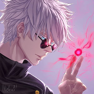 Gojo Satoru from Jujutsu Kaisen with Six Eyes and Red Energy HD phone wallpaper
