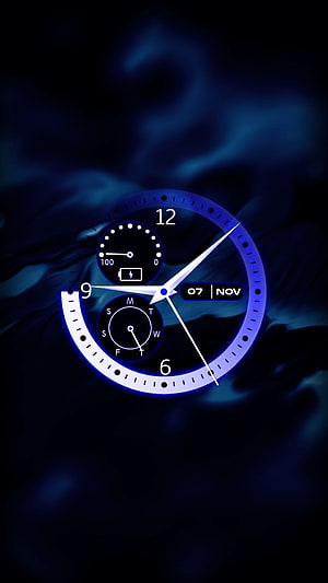 Glowing Blue Analog Clock Face on Dark Abstract Background HD phone wallpaper