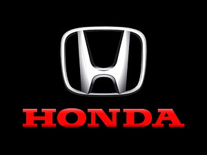 Honda Logo Wallpaper - Silver Emblem and Red Text on Black Background HD wallpaper
