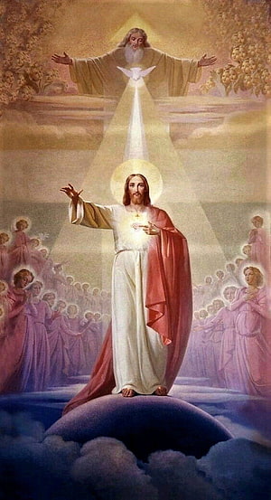 Holy Trinity Religious Painting Featuring Jesus, God the Father, and the Holy Spirit HD phone wallpaper