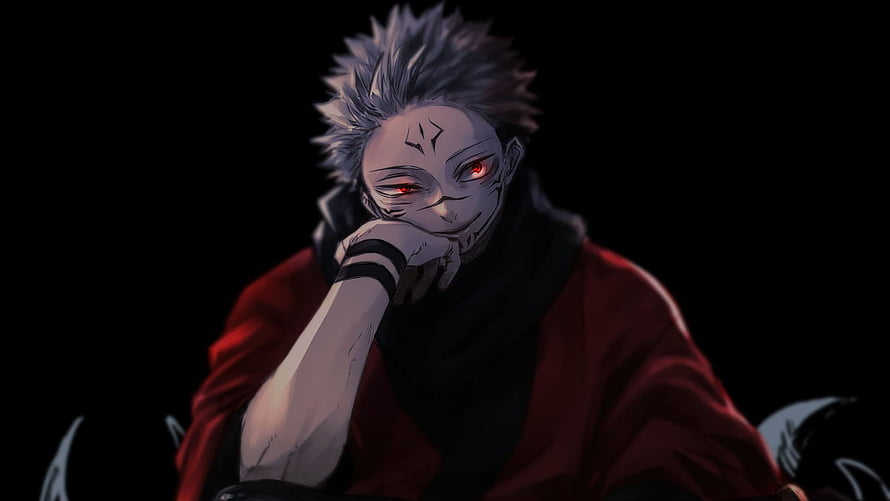 Sukuna from Jujutsu Kaisen anime character portrait with red eyes and dark background HD wallpaper