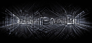 Dark Industrial Interior with Intricate Metal Framework and Scaffolding HD wallpaper