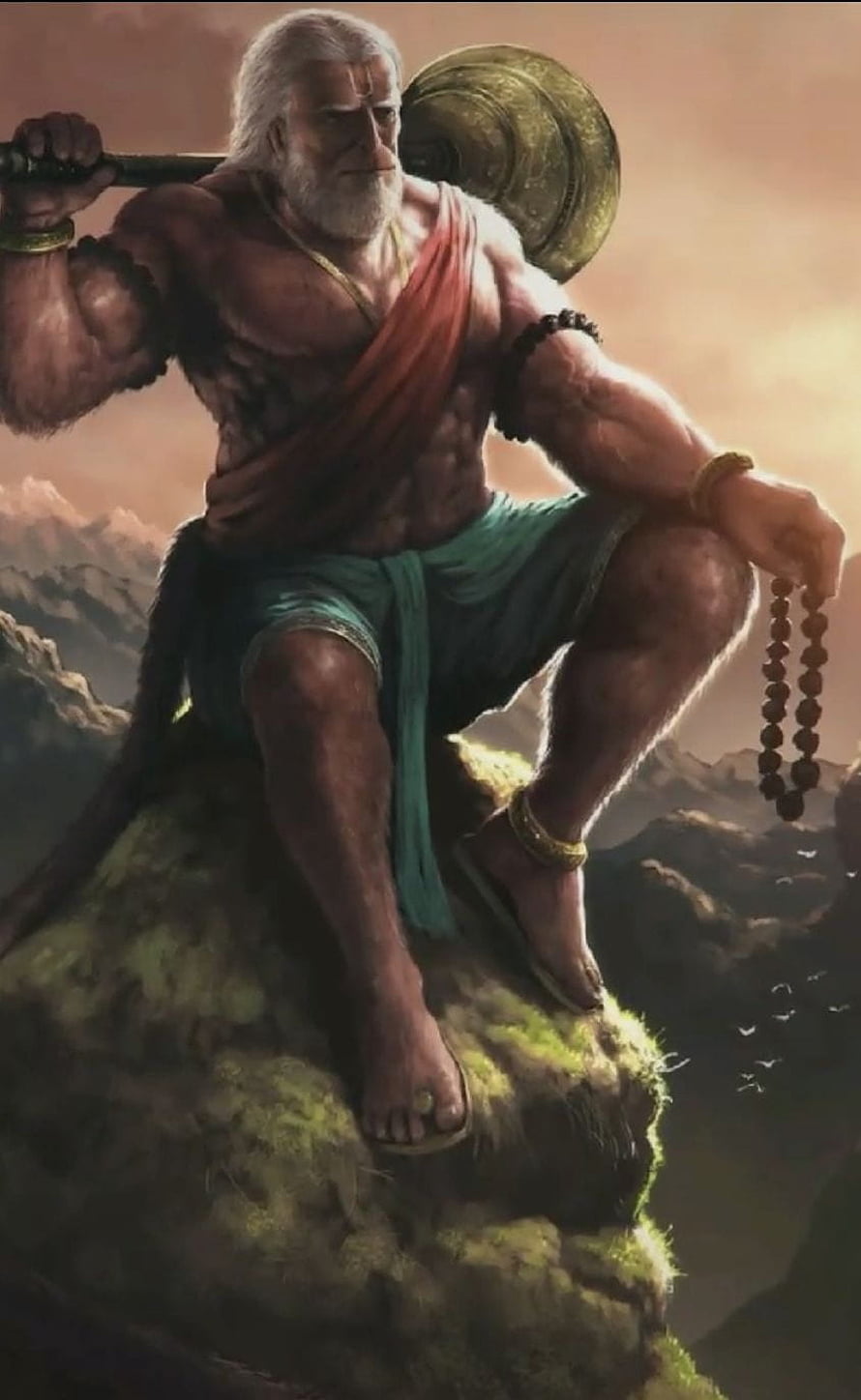 Mighty Sage Hanuman Seated on Mountain Peak with Mace and Prayer Beads, Pin on Religon/Religion, hanuman bodybuilder HD phone wallpaper