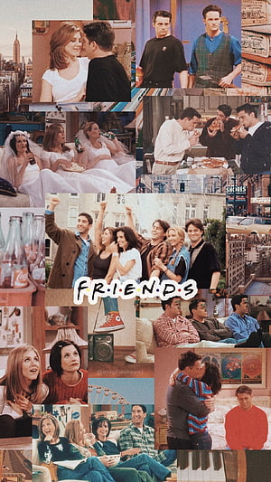 Friends TV Show Aesthetic Collage Featuring Main Cast and Iconic Moments HD phone wallpaper