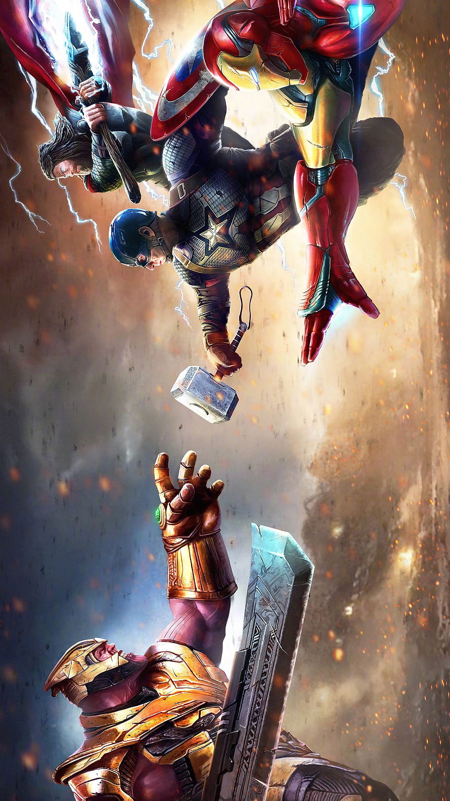 Avengers Endgame Captain America Wields Mjolnir Against Thanos Epic Battle Scene HD phone wallpaper