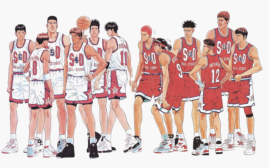 Slam Dunk All-Star Basketball Team Character Lineup Illustration HD wallpaper