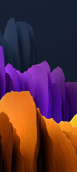 Vibrant Layered Mountain Landscape in Purple and Orange Tones HD phone wallpaper