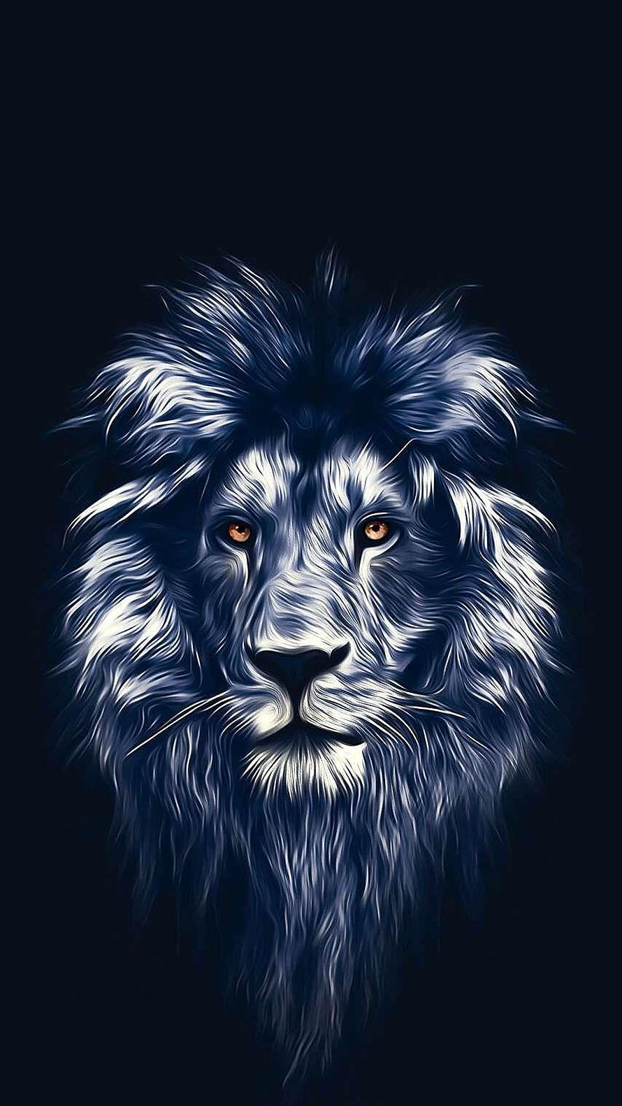 Majestic Blue Lion Portrait with Glowing Amber Eyes on Dark Background HD phone wallpaper