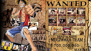 One Piece Mugiwaara Team Wanted Posters and Monkey D. Luffy Anime Wallpaper HD wallpaper