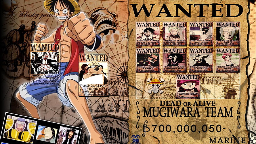 One Piece Mugiwaara Team Wanted Posters and Monkey D. Luffy Anime Wallpaper HD wallpaper