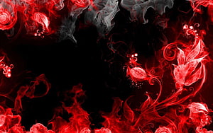 Red and Black Abstract Smoke and Floral Design with Dark Background HD wallpaper